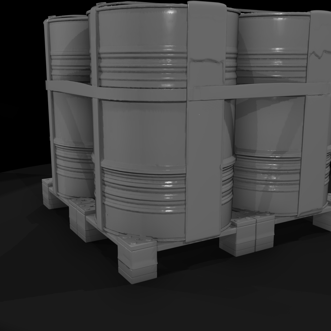 Industrial Chemical Drum Pallet Set (Game-Ready)