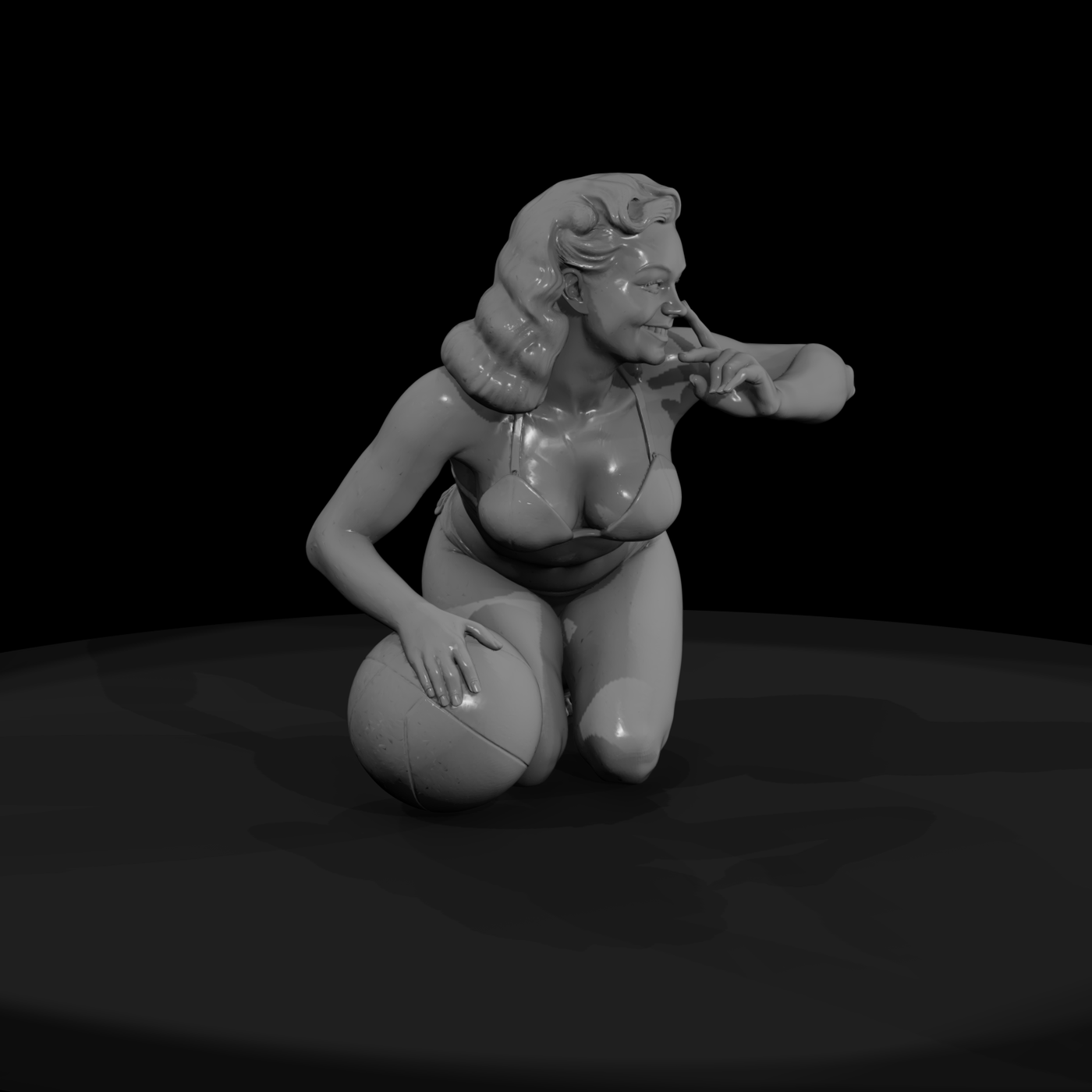 Kneeling Pin-Up with Beach Ball