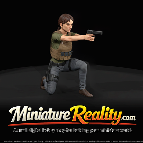 Kneeling Survivor with Pistol — Female Modern Miniature