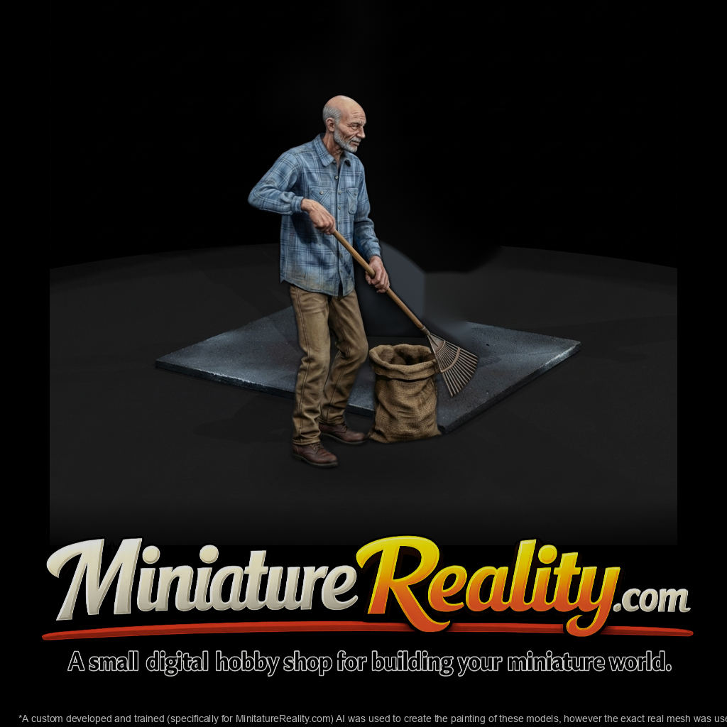 Elderly Gardener Raking Leaves