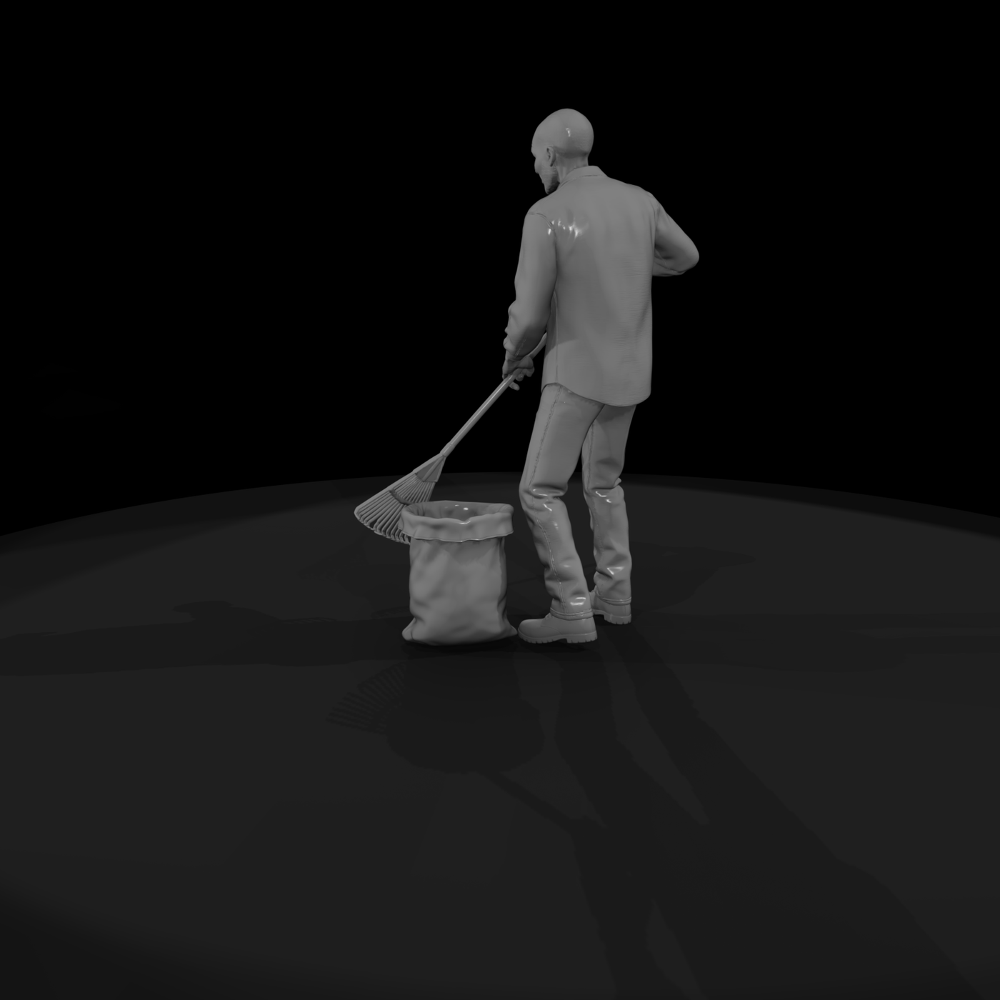 Elderly Gardener Raking Leaves