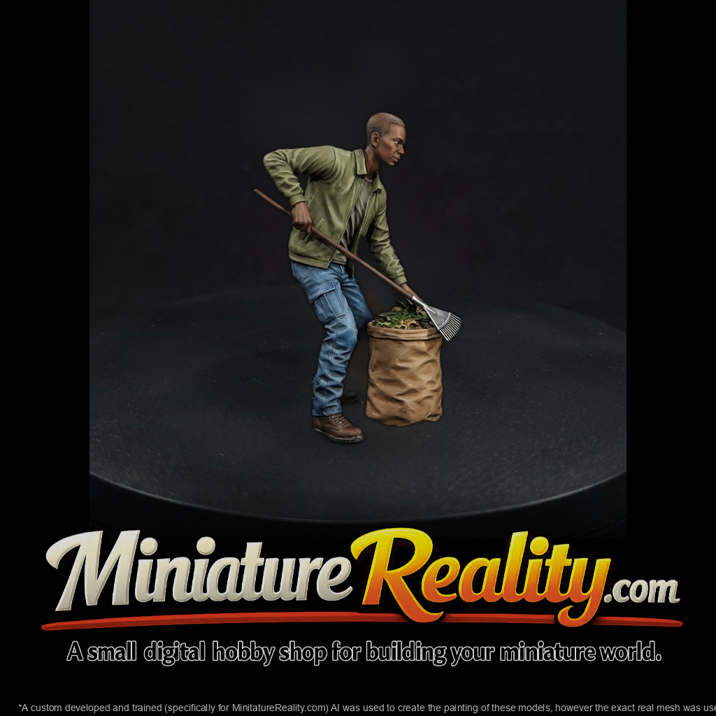 Crouching Gardener Figure with Rake
