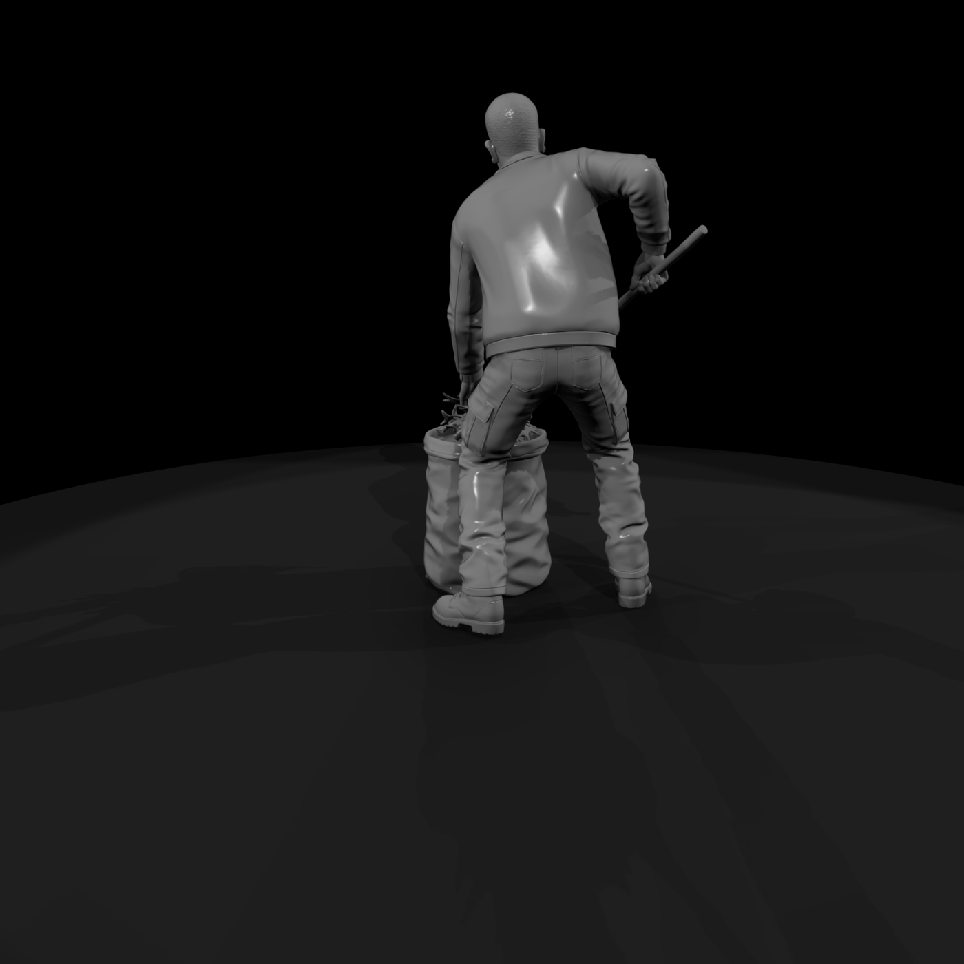 Crouching Gardener Figure with Rake