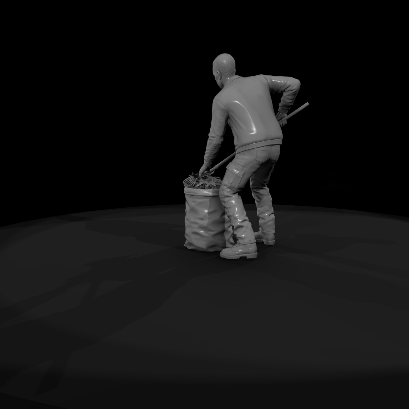 Crouching Gardener Figure with Rake