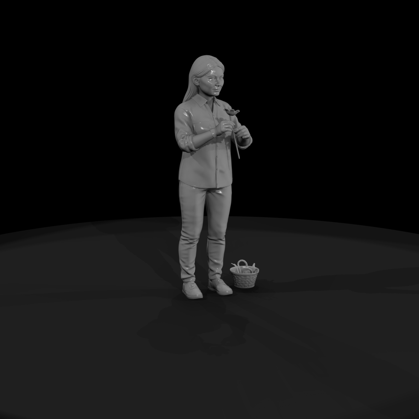 Modern Gardener Figurine with Basket