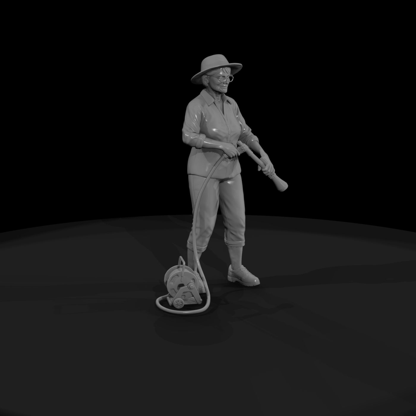 Older Woman Gardener with Hose