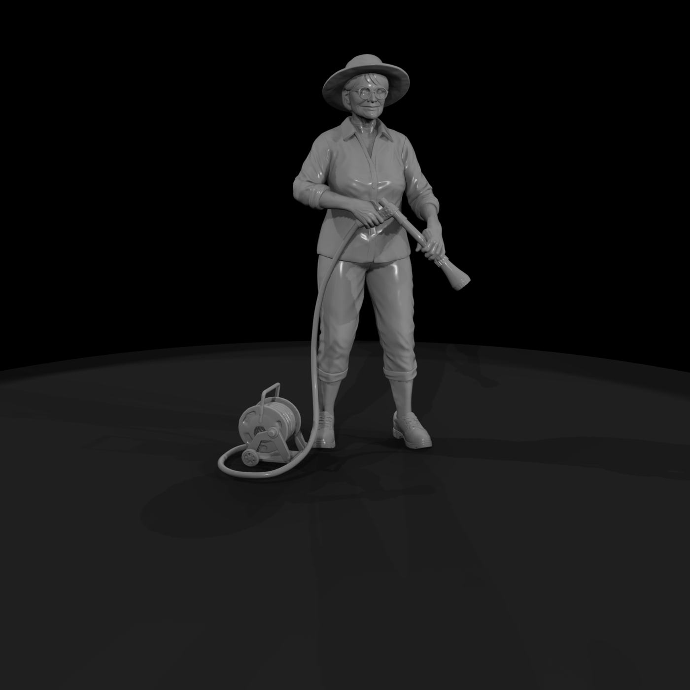 Older Woman Gardener with Hose