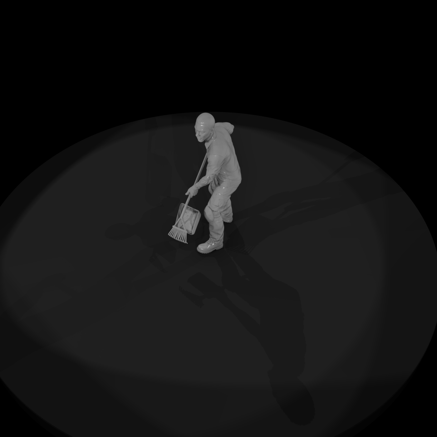 Kneeling Landscaper Figure with Rake and Mulch