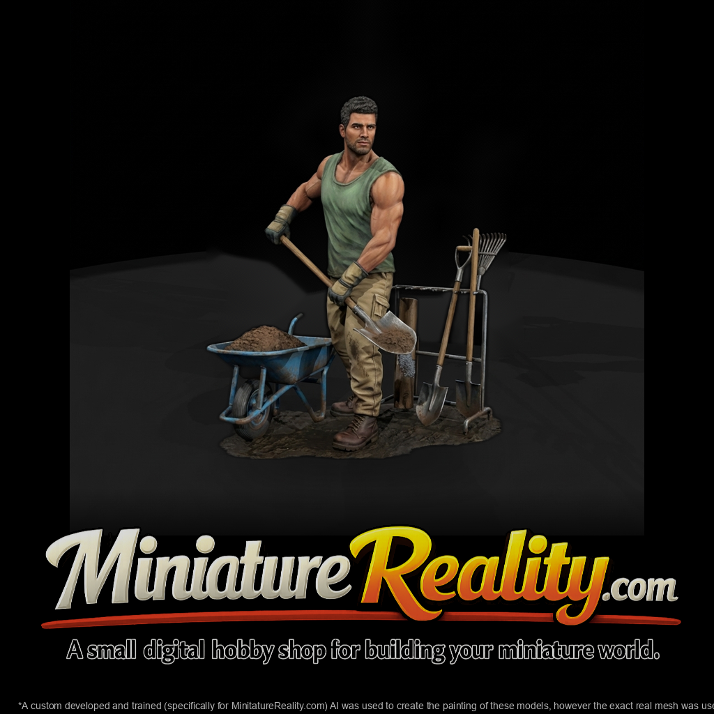 Landscaper Shoveling Wheelbarrow Topsoil