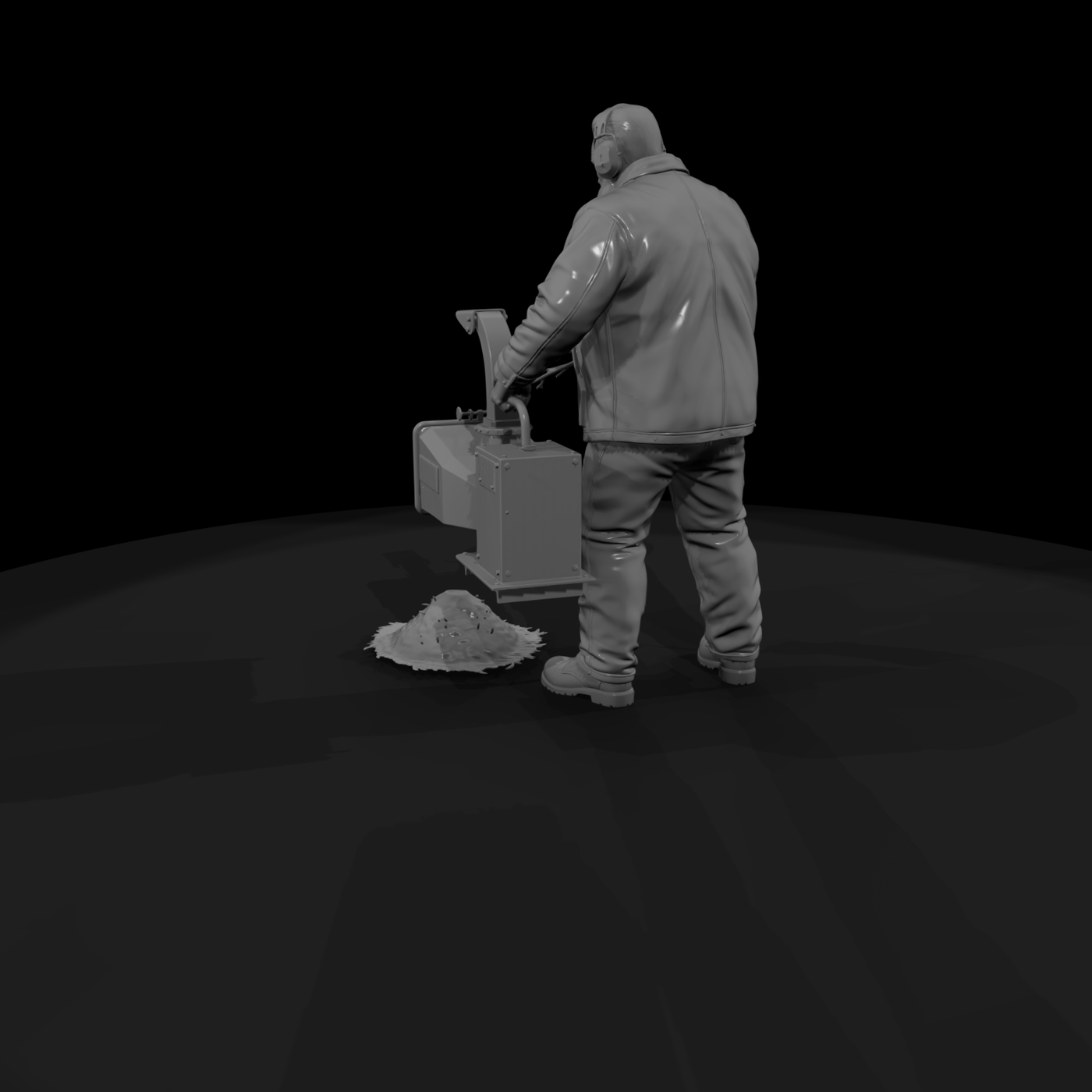 Landscaper with Wood Chipper