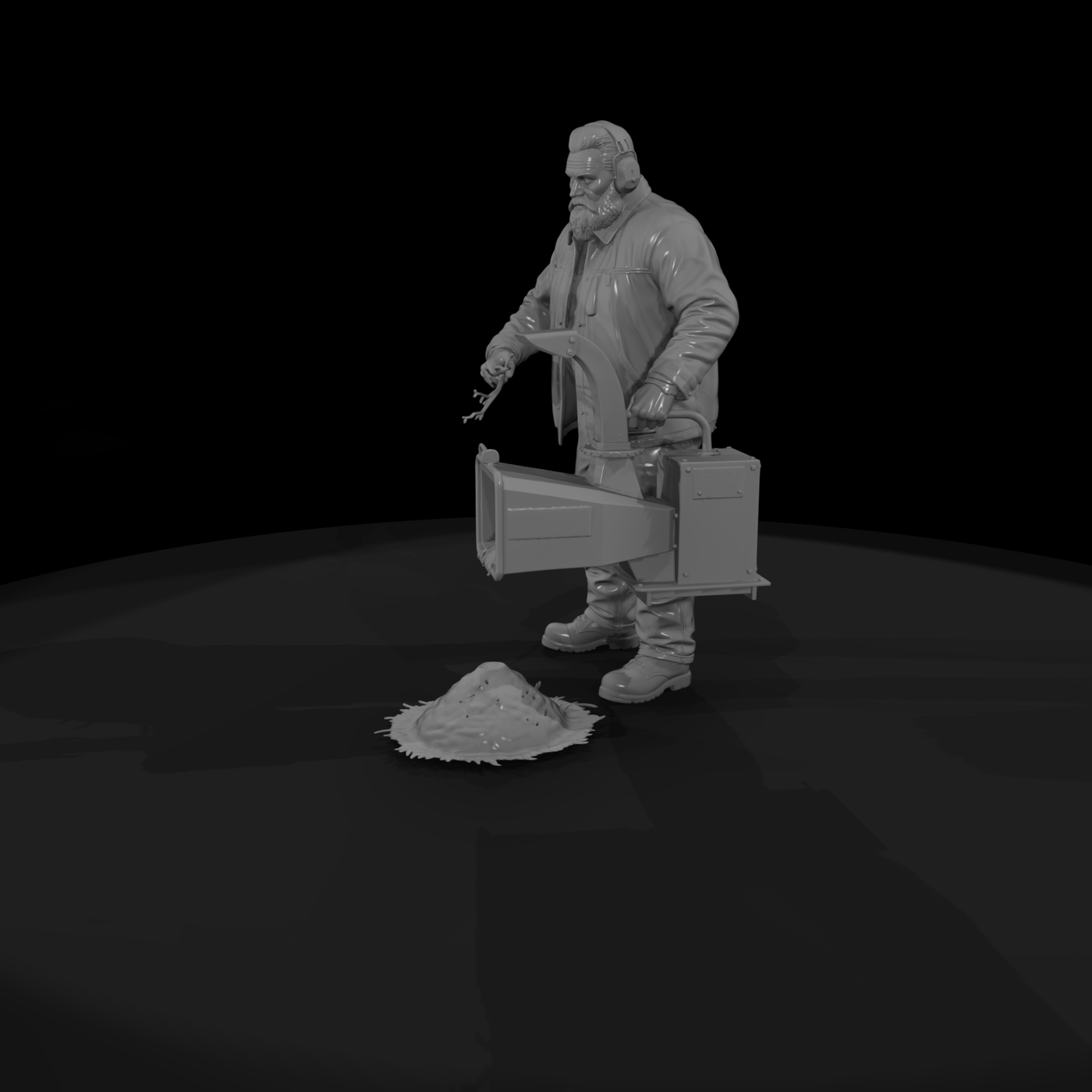 Landscaper with Wood Chipper
