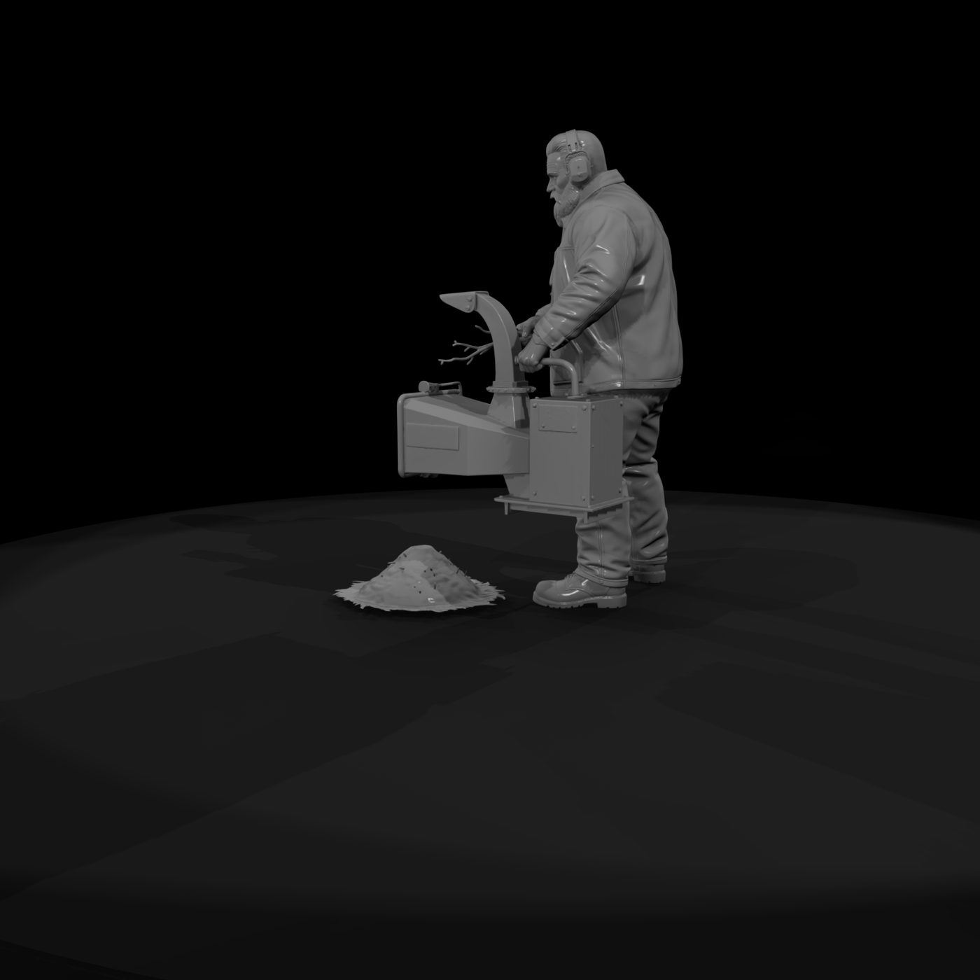 Landscaper with Wood Chipper