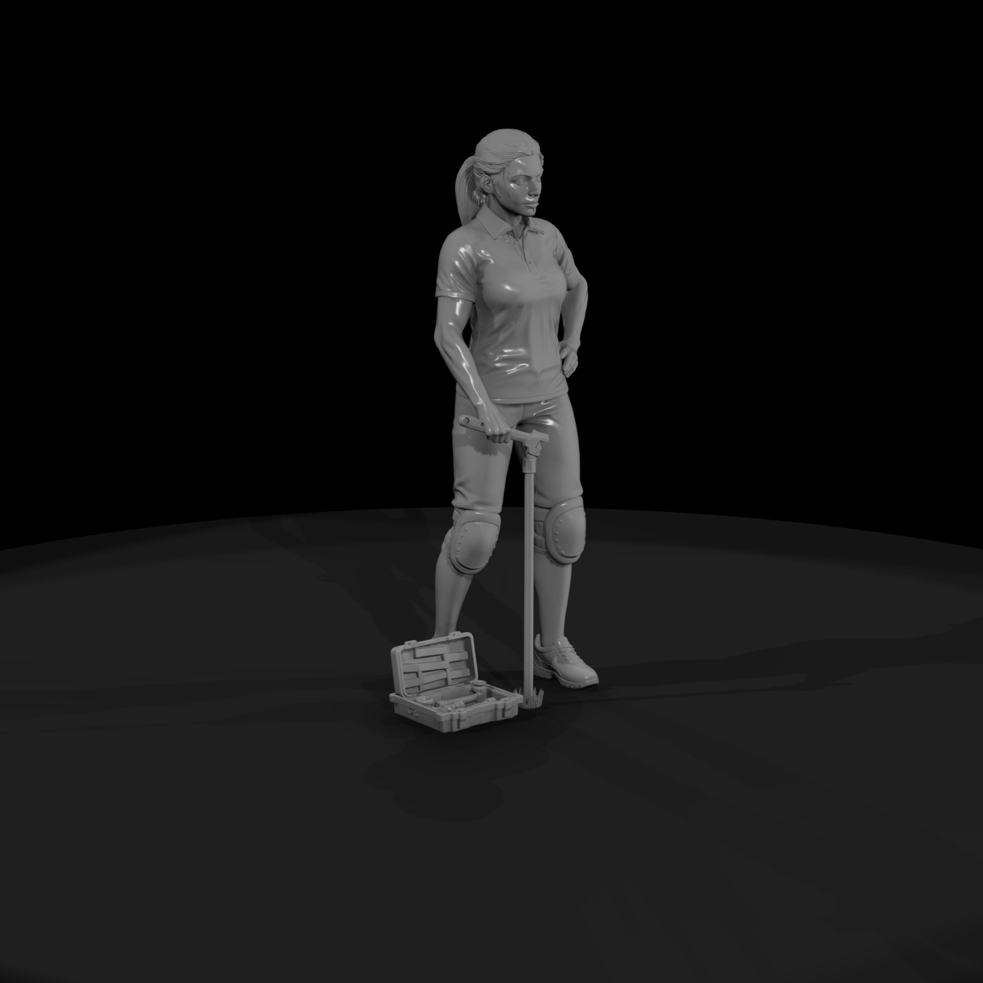 Female Landscaper Kneeling with Sprinkler