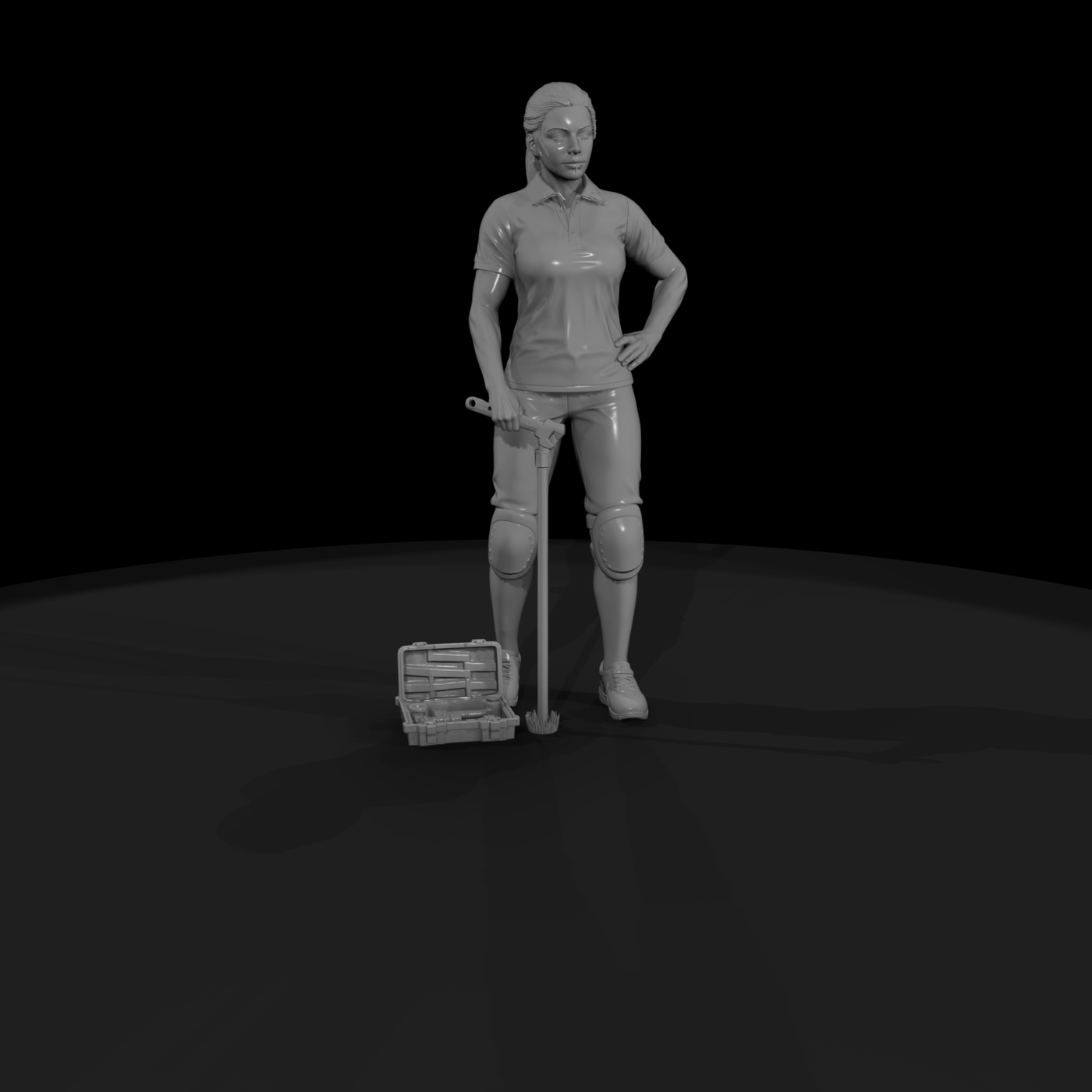Female Landscaper Kneeling with Sprinkler