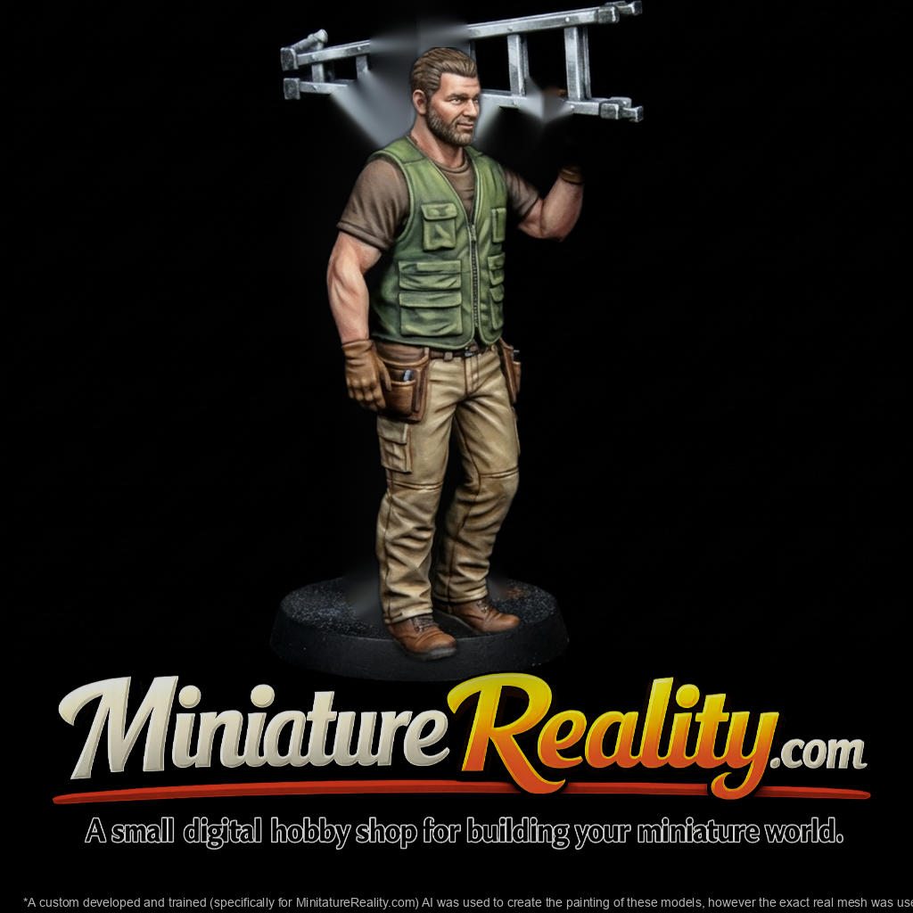 Male Landscaper Figurine with Folded Ladder