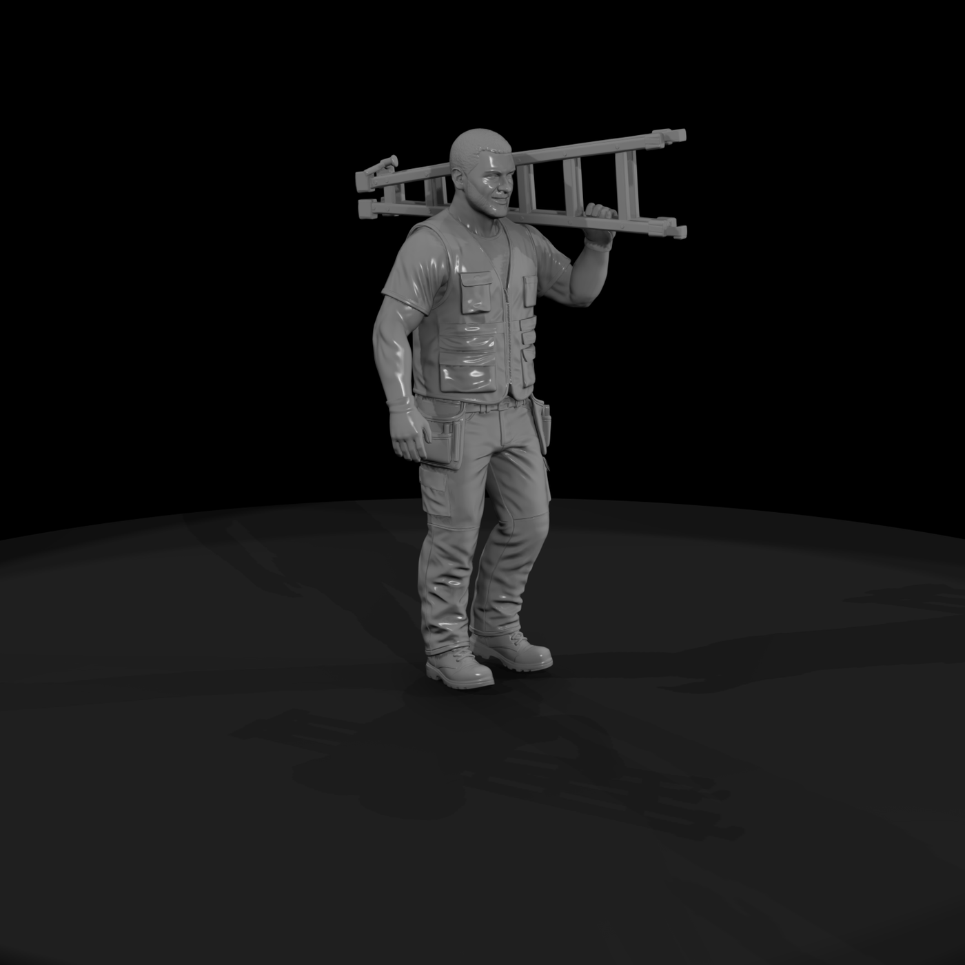 Male Landscaper Figurine with Folded Ladder