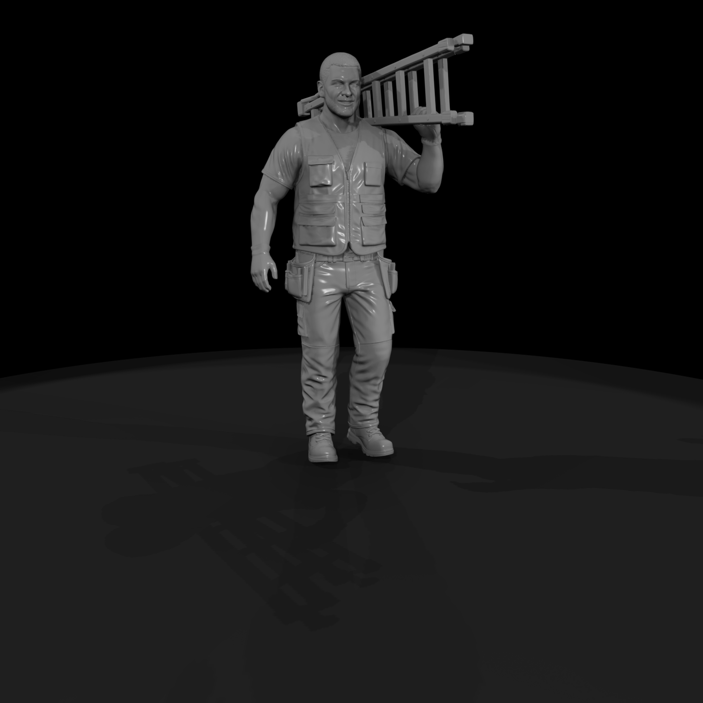 Male Landscaper Figurine with Folded Ladder
