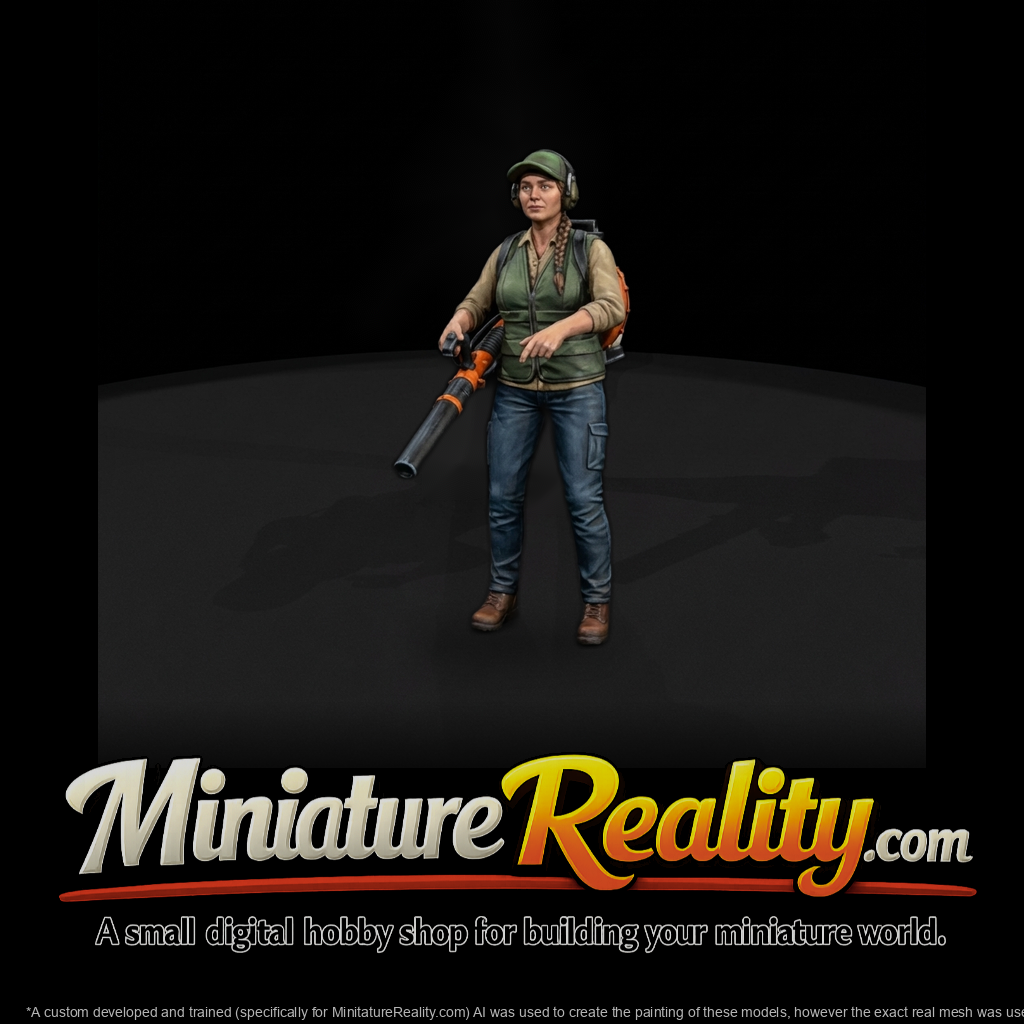Female Landscaper Figure with Backpack Leaf Blower