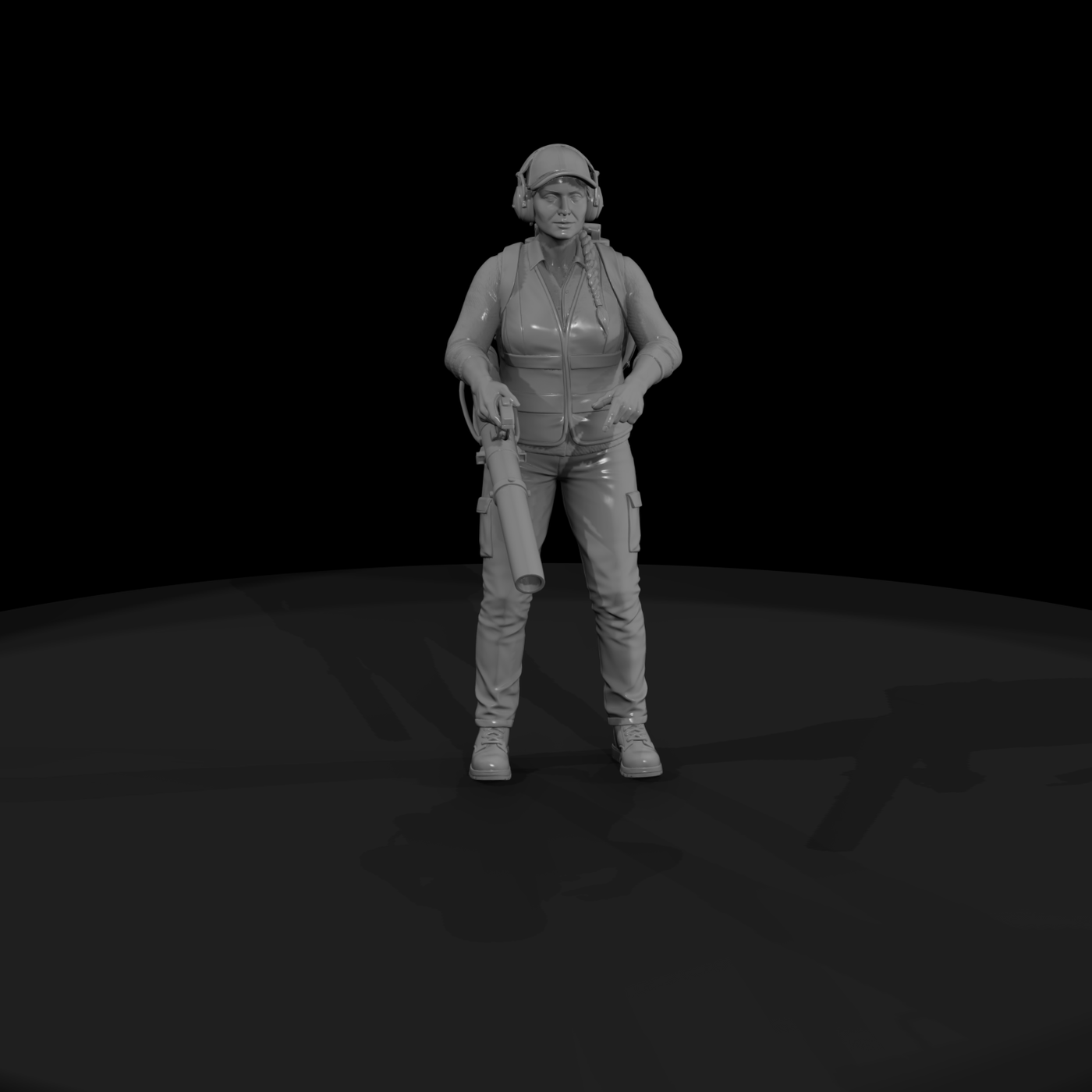 Female Landscaper Figure with Backpack Leaf Blower
