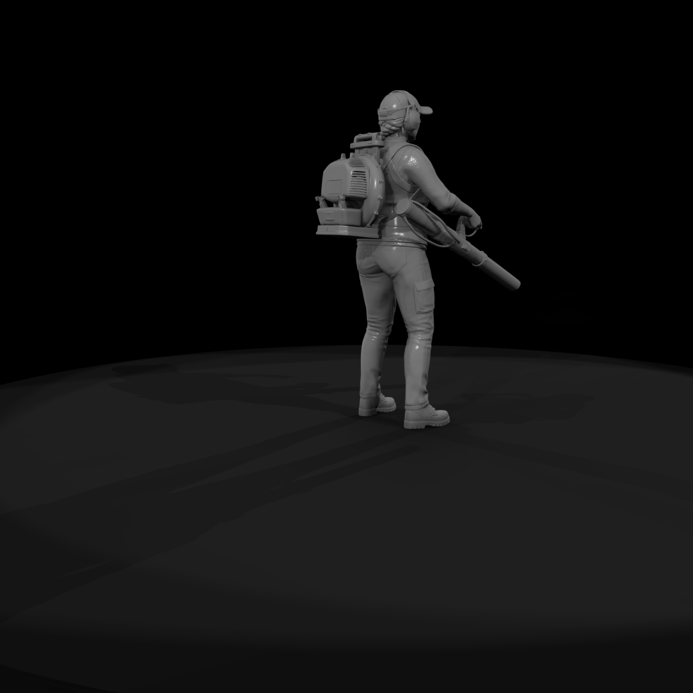 Female Landscaper Figure with Backpack Leaf Blower