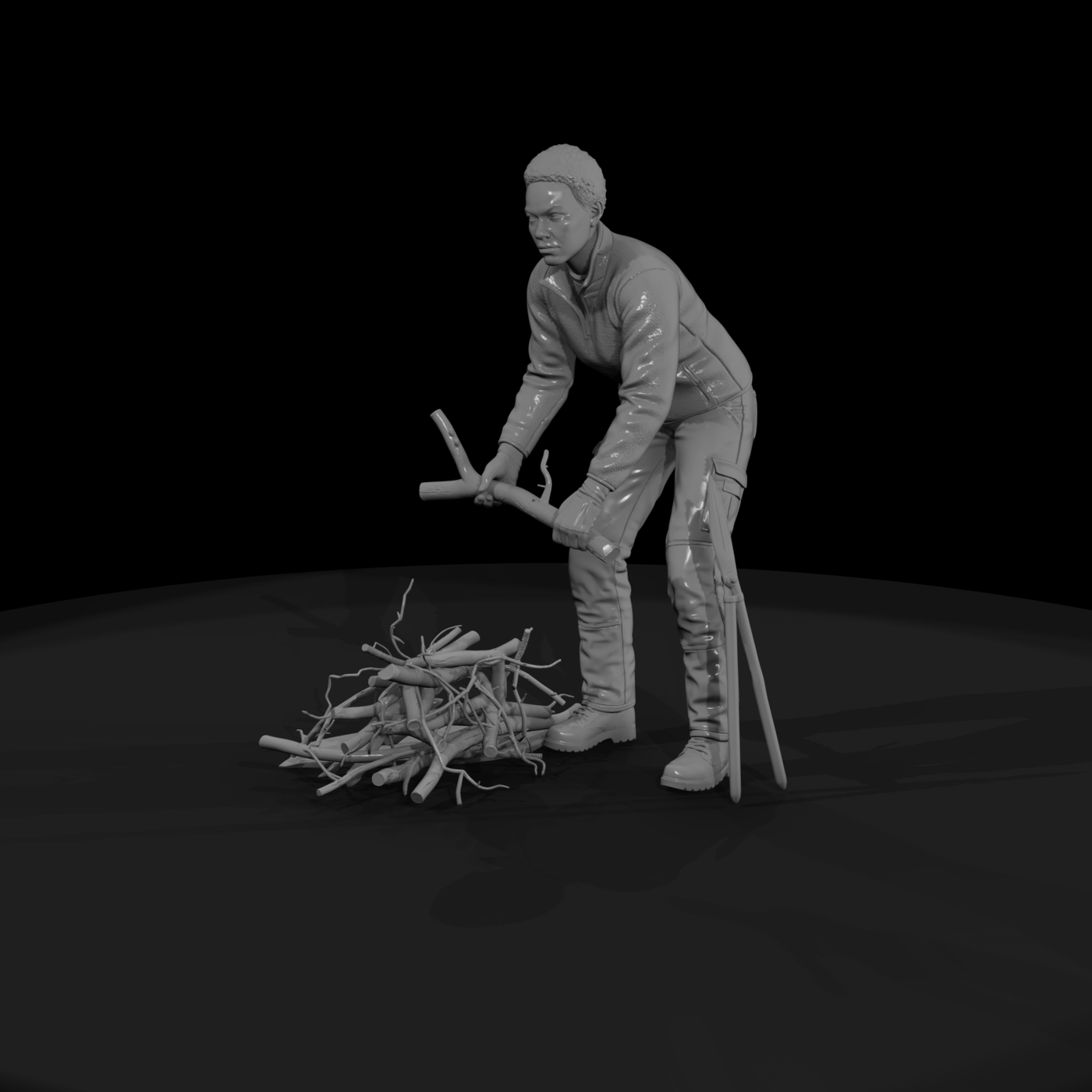 Gardener picking up branches figure