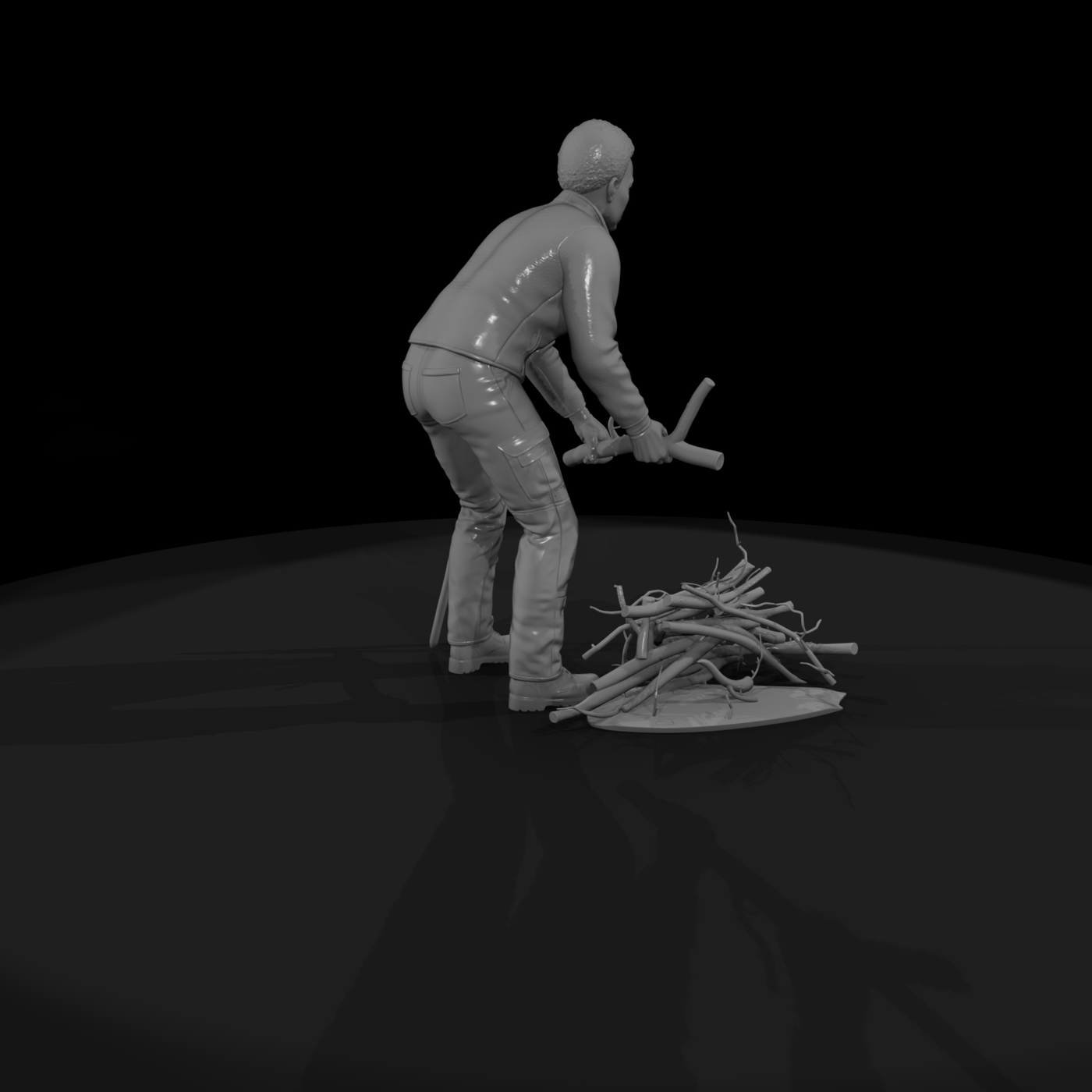 Gardener picking up branches figure