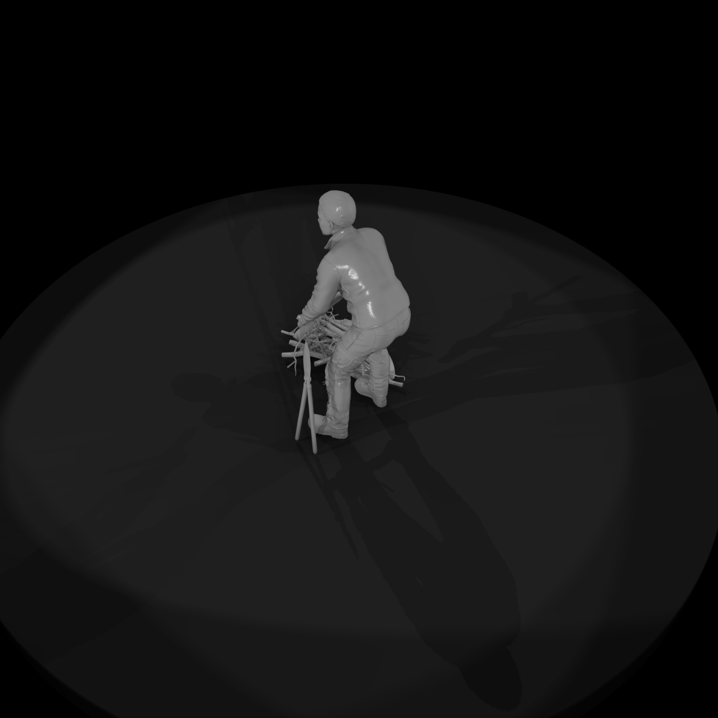 Gardener picking up branches figure