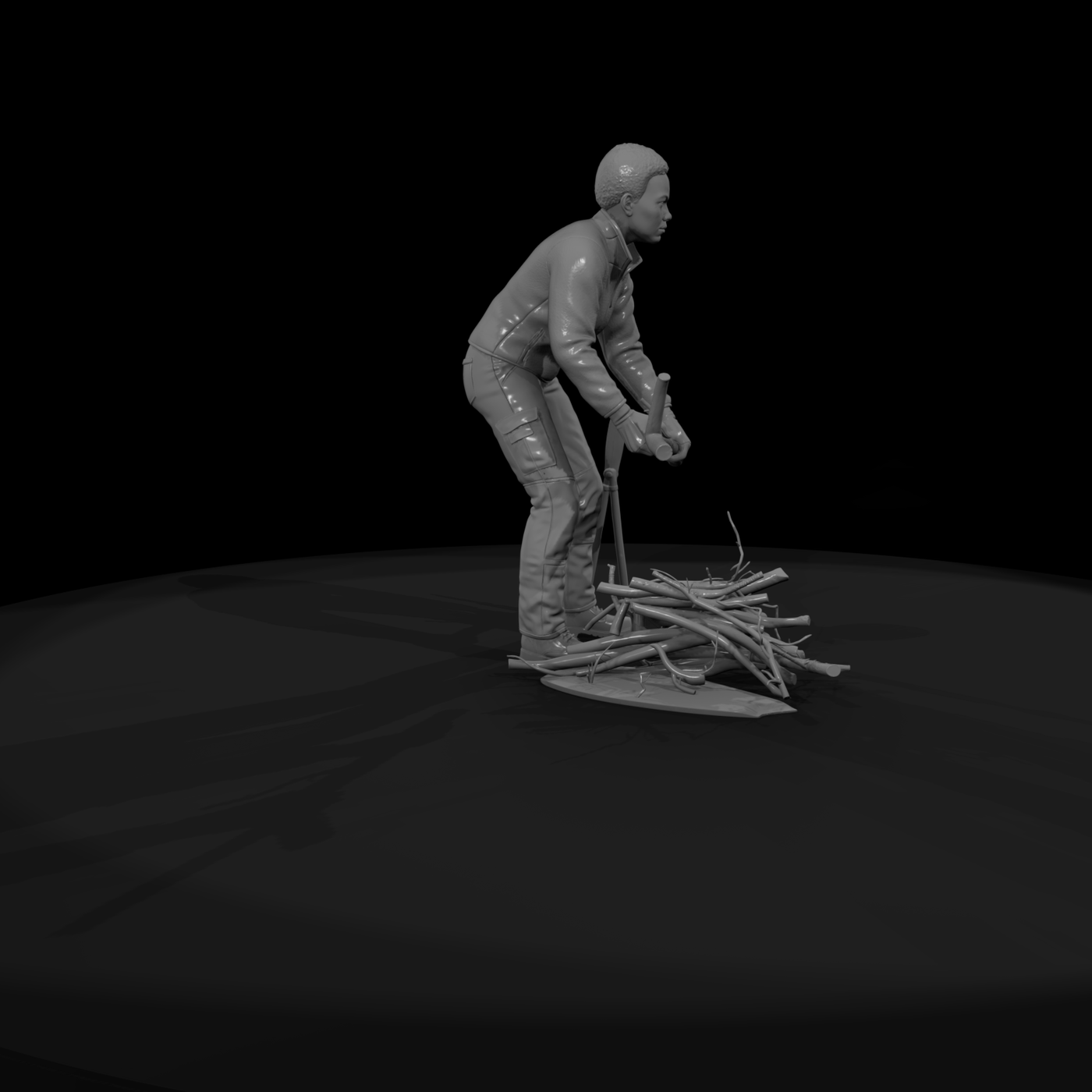 Gardener picking up branches figure