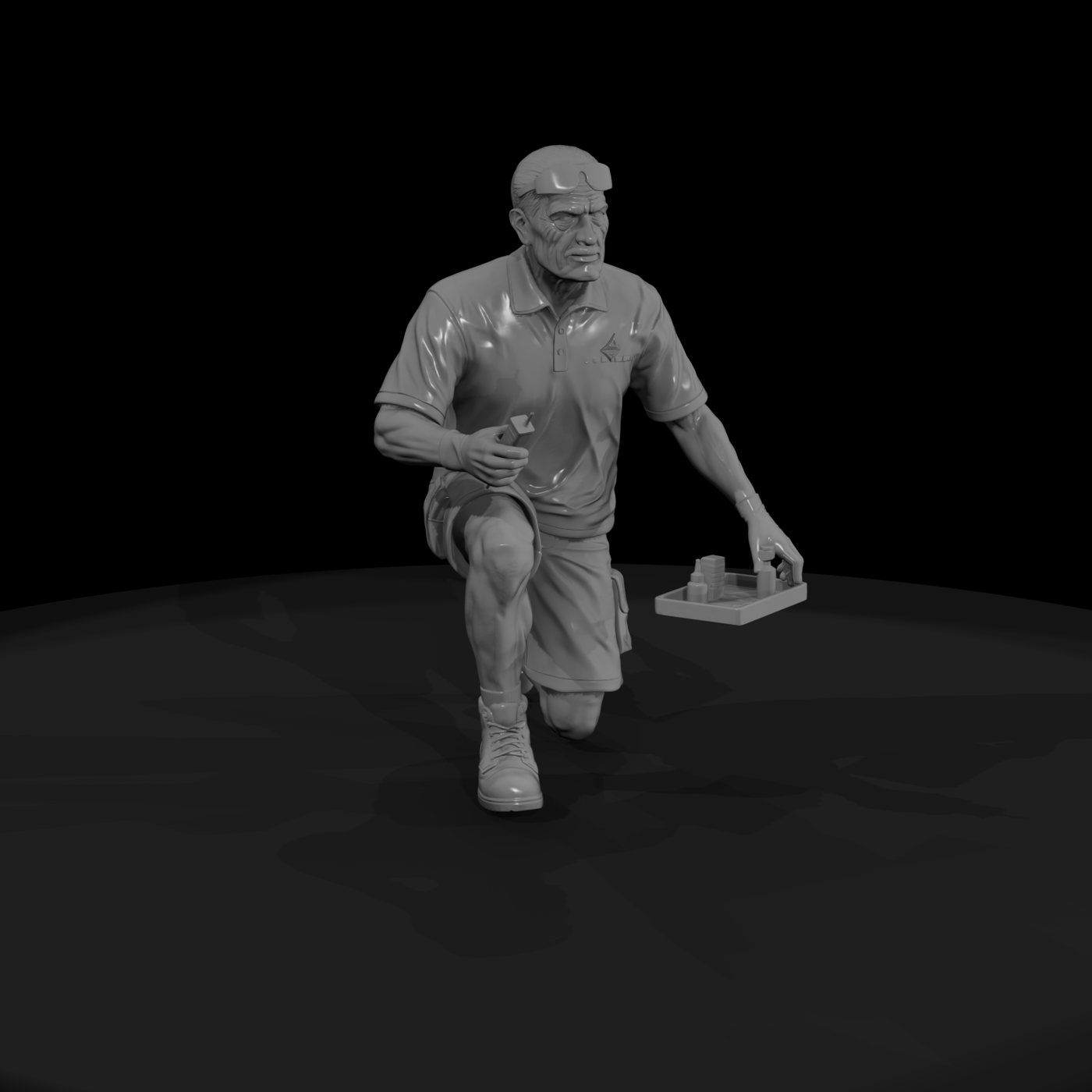 Pool Technician Kneeling Figure with Test