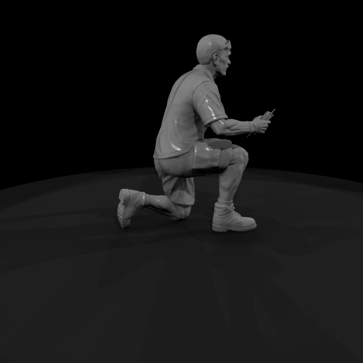 Pool Technician Kneeling Figure with Test