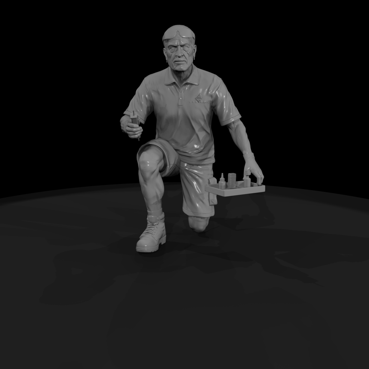 Pool Technician Kneeling Figure with Test