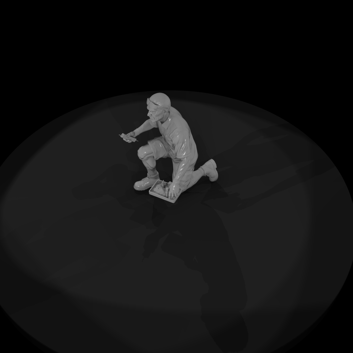 Pool Technician Kneeling Figure with Test