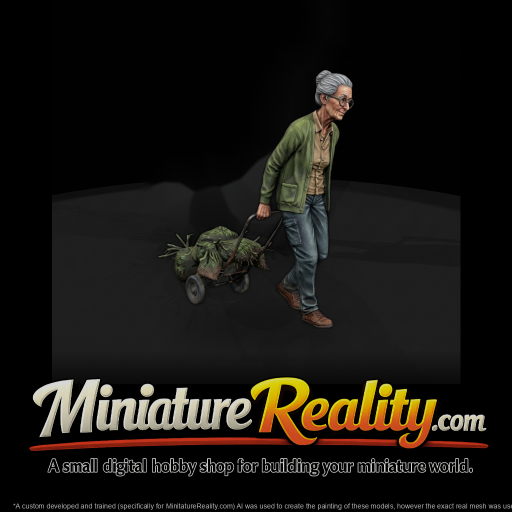 Older Woman Gardener with Hand Cart