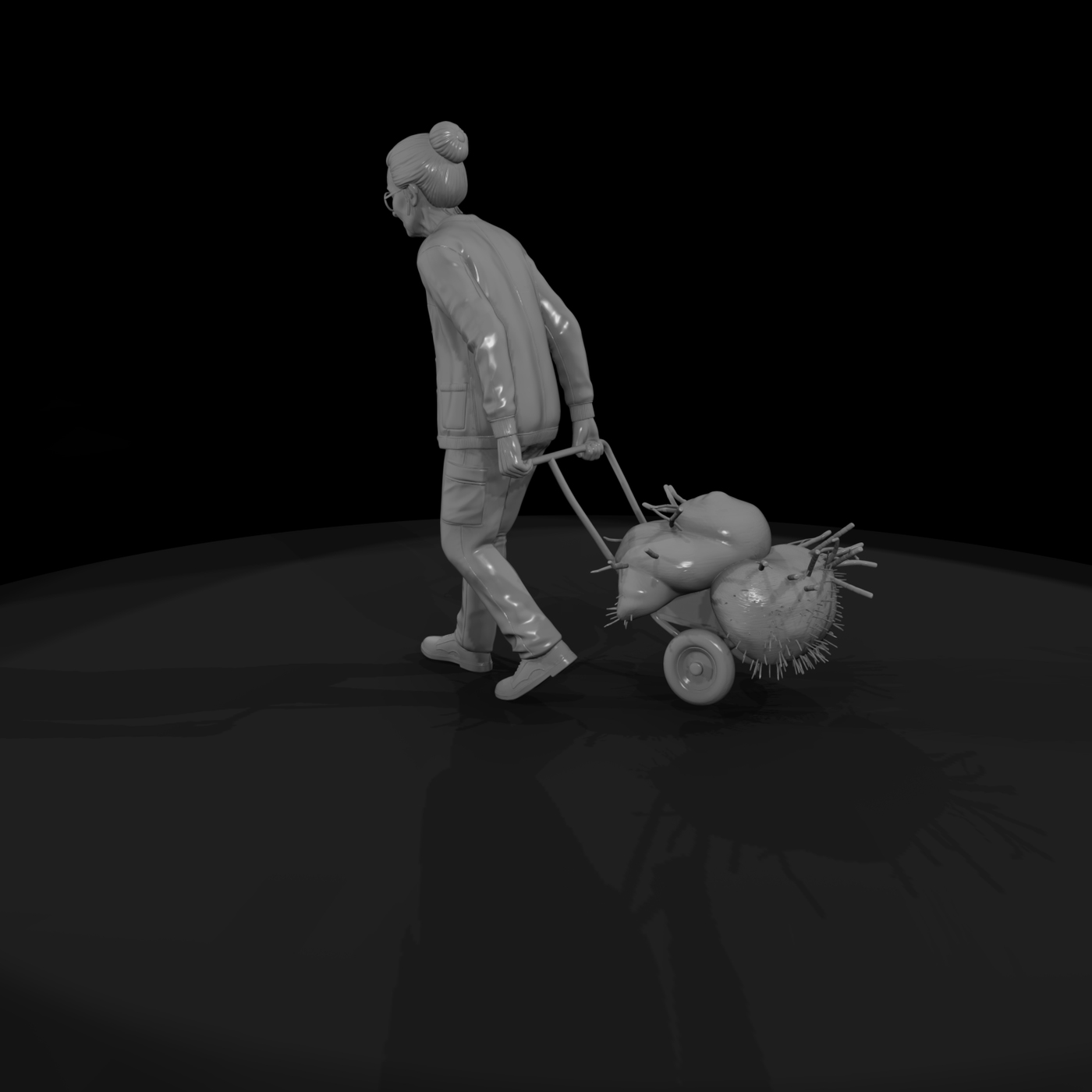 Older Woman Gardener with Hand Cart