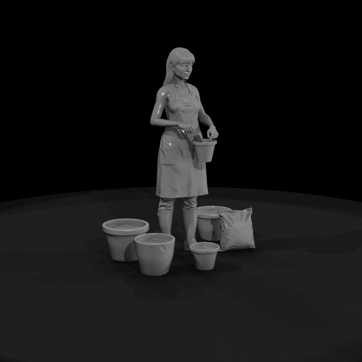 Kneeling Female Gardener Figure