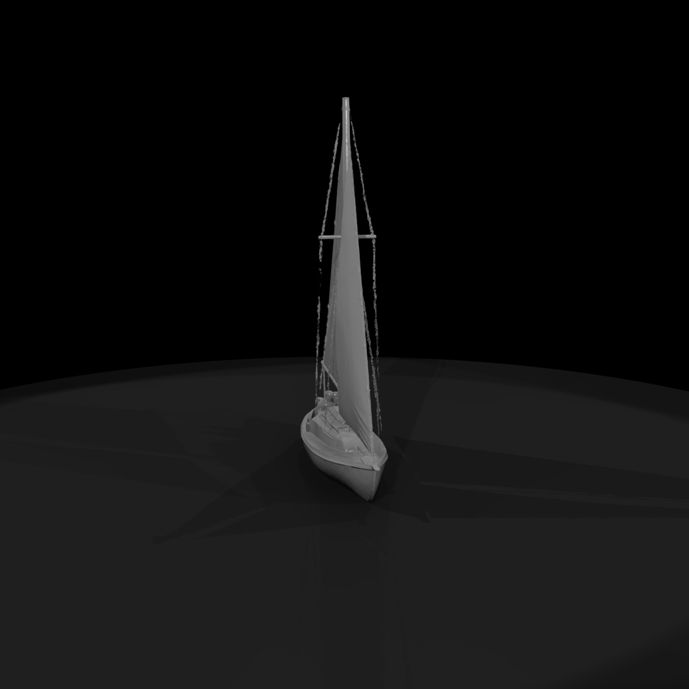 Sailboat with Seated Crew — 3D Printable Miniature