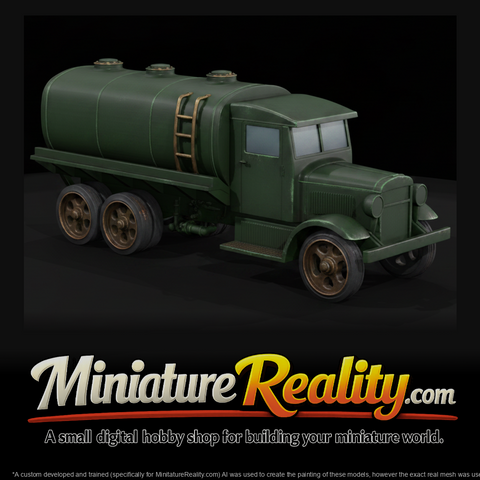 Low poly vintage tanker truck model ndycPfWY, three-quarter view