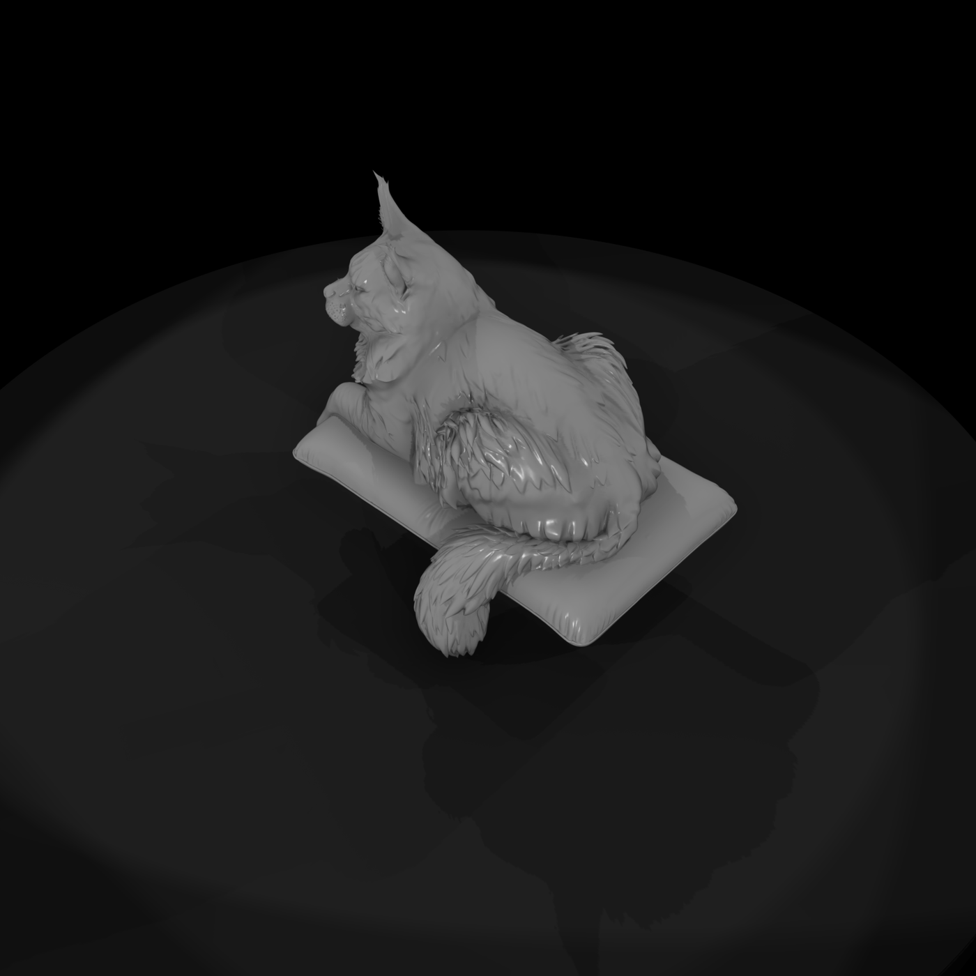 Maine Coon Cat on Tufted Cushion — Stylized Miniature