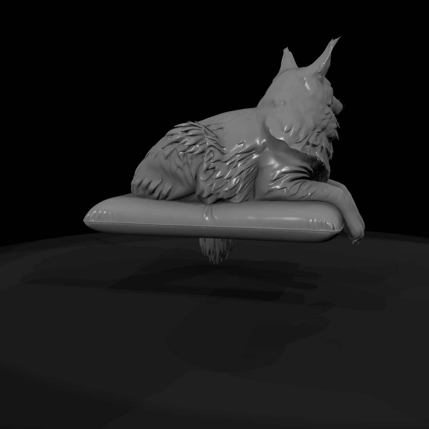 Maine Coon Cat on Tufted Cushion — Stylized Miniature