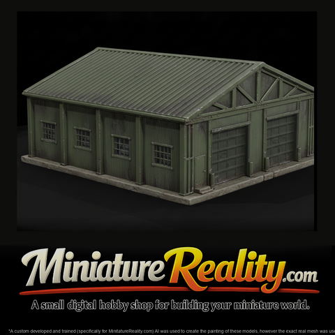 1980s Cold War Butler Steel Warehouse miniature, three-quarter view