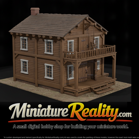 Wild West Fort Quartermaster Storehouse miniature, three-quarter view