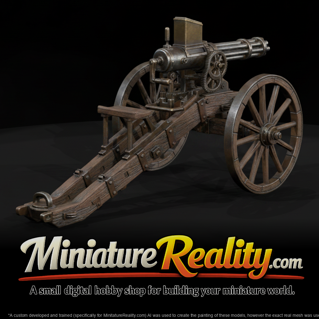 Wild West Fort Gatling Gun miniature, three-quarter view