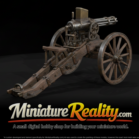 Wild West Fort Gatling Gun miniature, three-quarter view