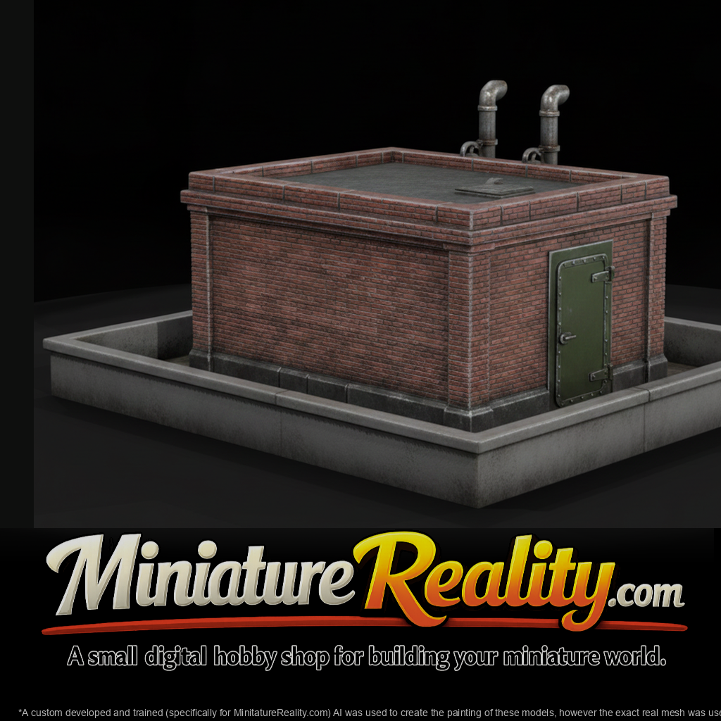 WWII England Fuel Store miniature, three-quarter view
