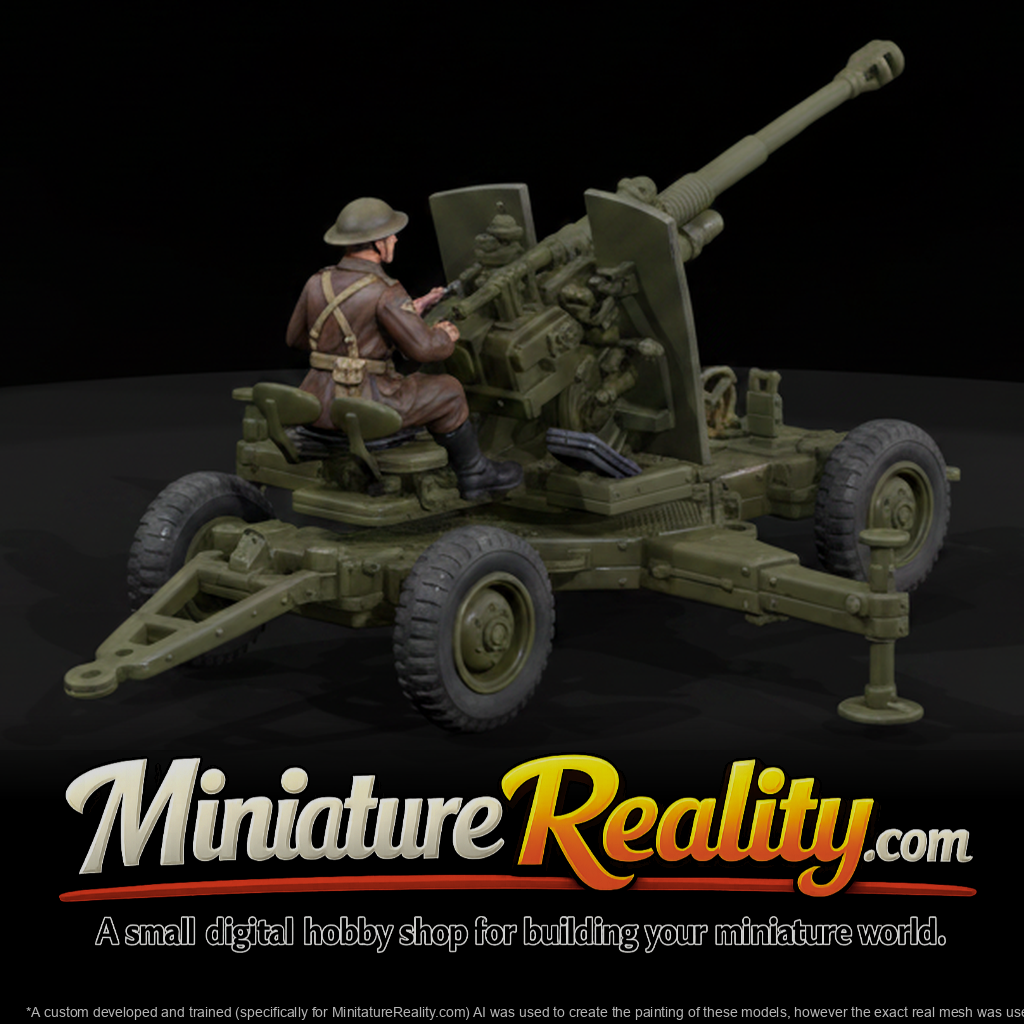 WWII England 40mm Bofors AA Gun miniature, three-quarter view