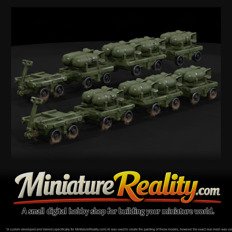 WWII England Bomb Trolley Train miniature, three-quarter view