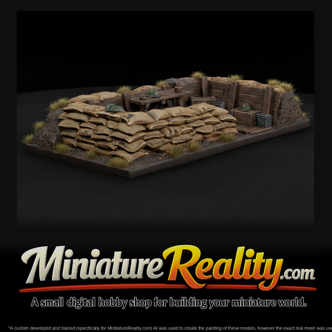 Fighting Trench Section with Sandbags miniature, three-quarter view
