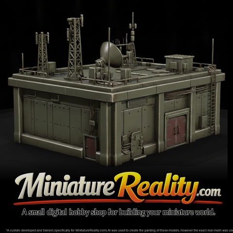 1980s Cold War Communications Building miniature, three-quarter view
