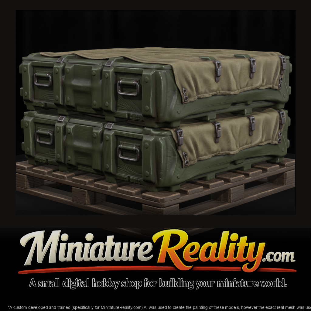 1980s Cold War Ammo Pallet Stack miniature, three-quarter view