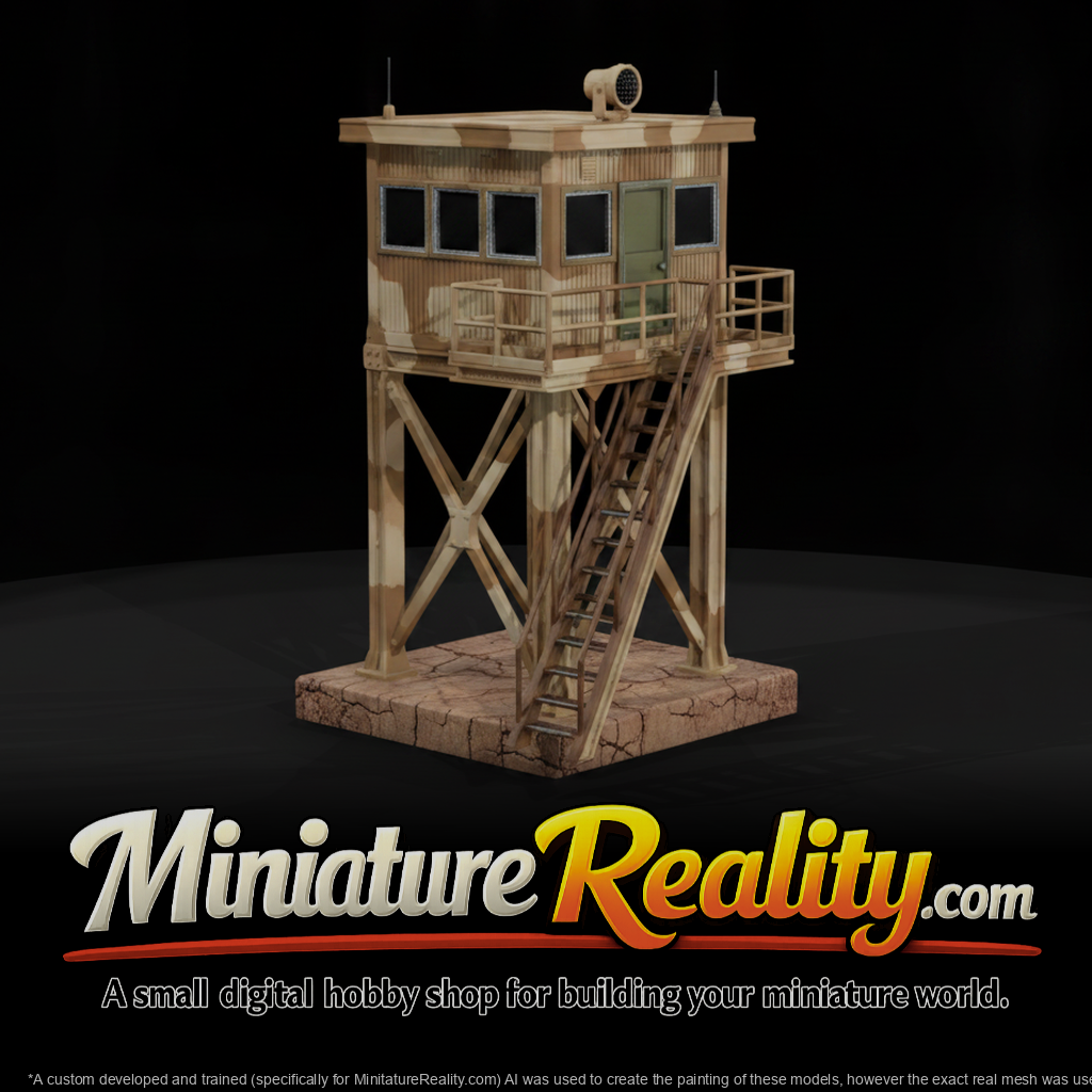 Modern Desert Skybox Guard Tower miniature, three-quarter view